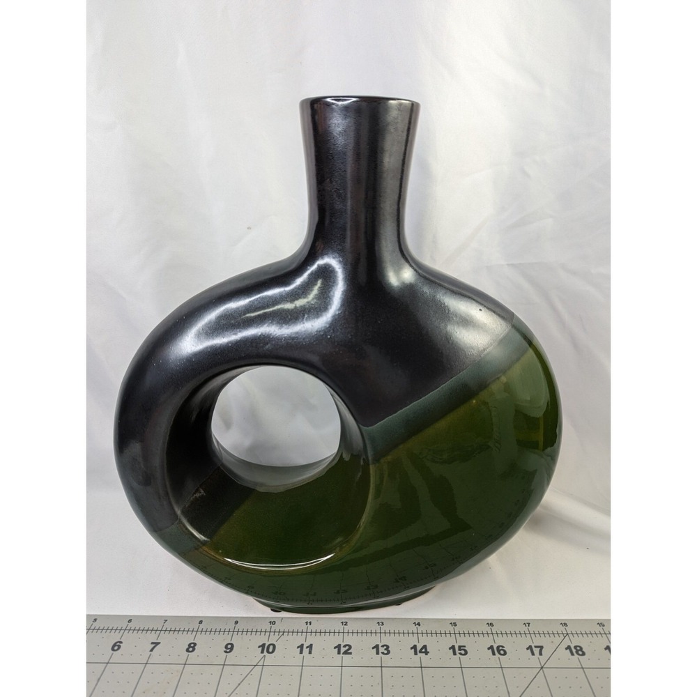Pier 1 Green Black Large‎ Vase 13.5 Inch Tall